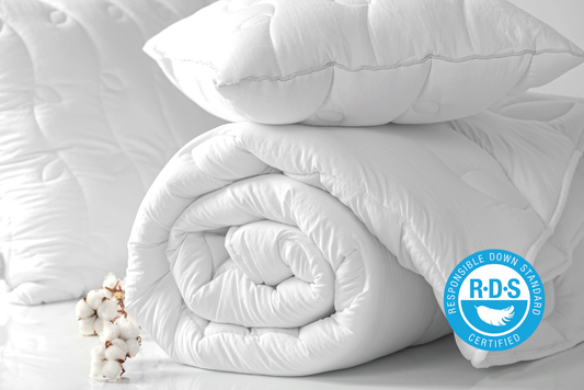 Two pillows and a folded blanket on a white background. Bedding items on a white background.